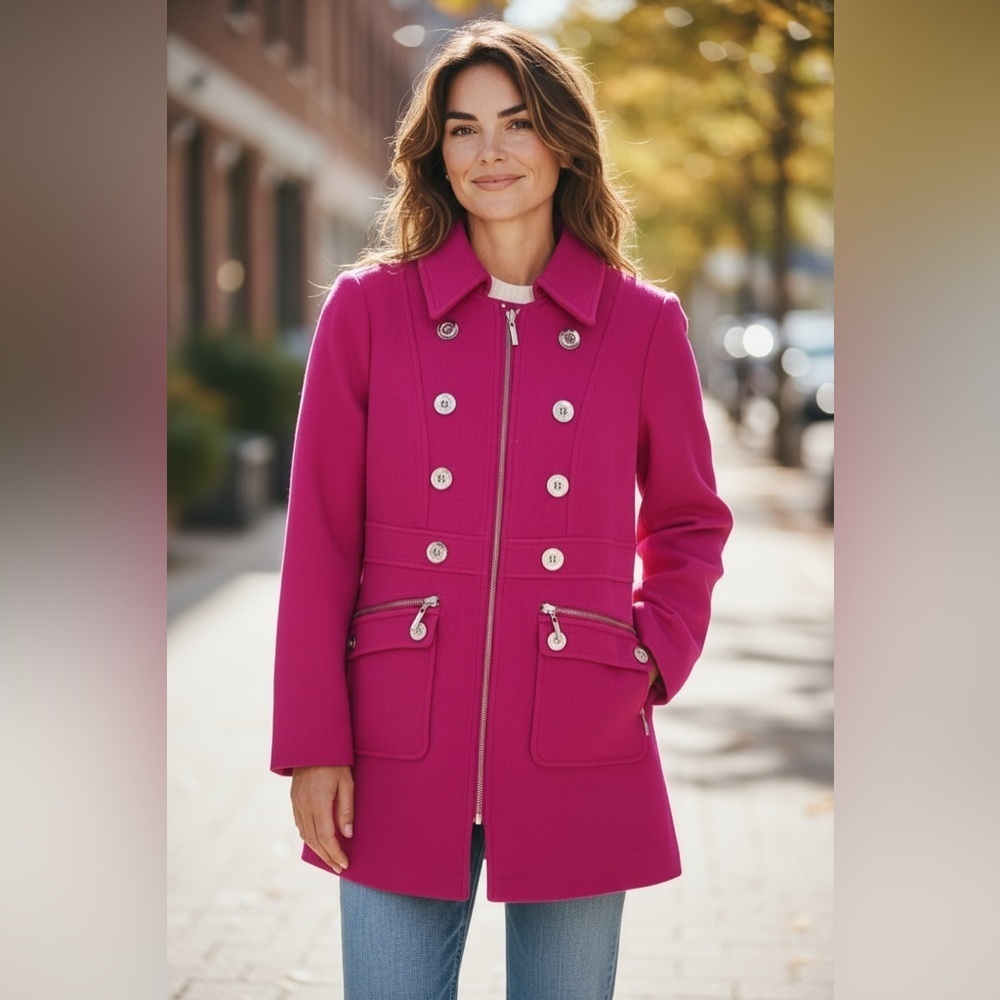 INC International Concepts Fuchsia Double-Breasted Trench Coat